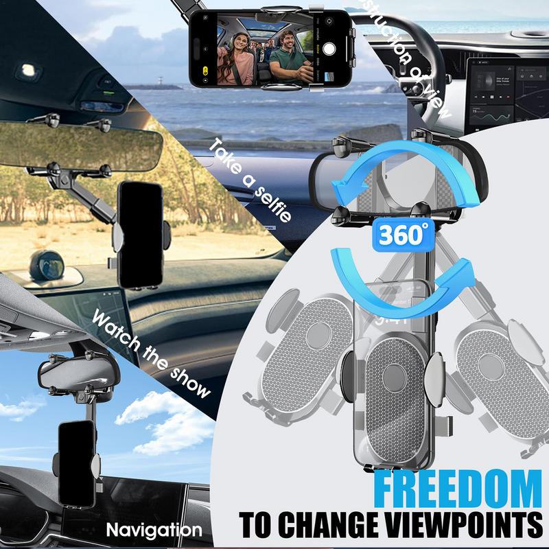 Multifunctional Rearview Car Phone Holder Anti Shake Stable Phone Mount 360-Degree Rotatable Auto Smartphone Holder Mount