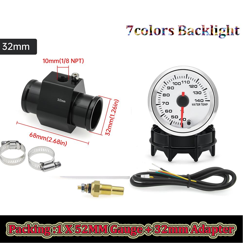 40-120℃ 52MM Wassertemperaturanzeige 12V Universeller Digitaler Auto-Wassertemperaturanzeiger mit Wassertemperatur-Adapter 26-30mm