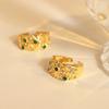 18k Gold-Plated Copper Ring with Colored Cubic Zirconia, Irregular Engraved Pattern, European & American Retro Fashion Jewelry for Women.