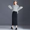 High-End Women's Autumn Winter Thickened Knitted Midi Skirt Slit Bodycon Pencil Skirt Slim-Fitting Wool Skirt