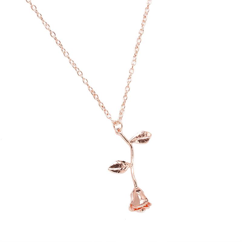 ZRM 3D Rose Anheng Halskjede Tilpasset Charm Halskjede Siste Rose Blomst Skjønnheten og Udyret Rose Blomst Halskjede