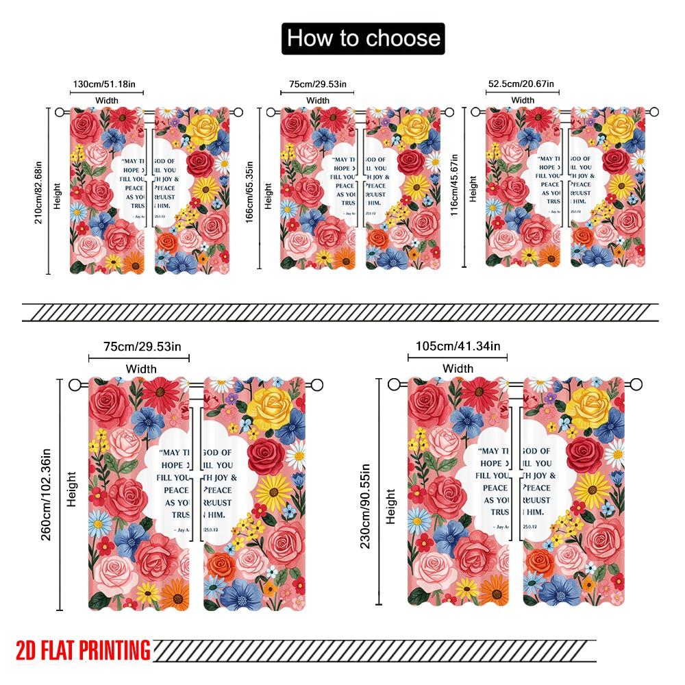 2pcs 2D Flat Printing Curtains Floral Hope Joy Peace Trust Fabric Without Electricity Family Party Perfect for Holiday Family