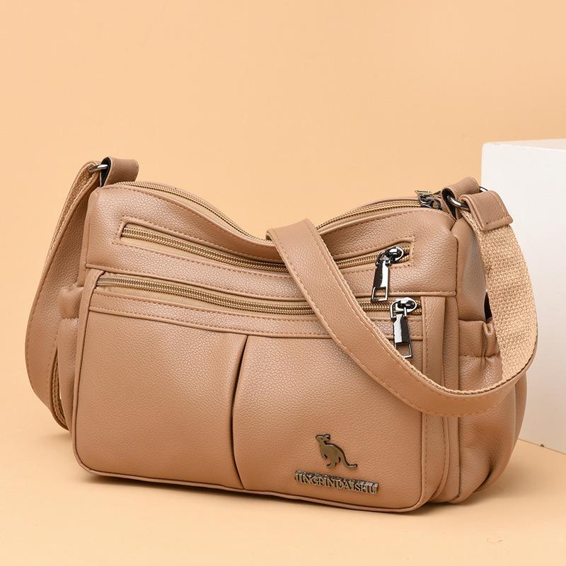 Mehrschichtige Umhängetasche mit großem Fassungsvermögen aus weichem Leder