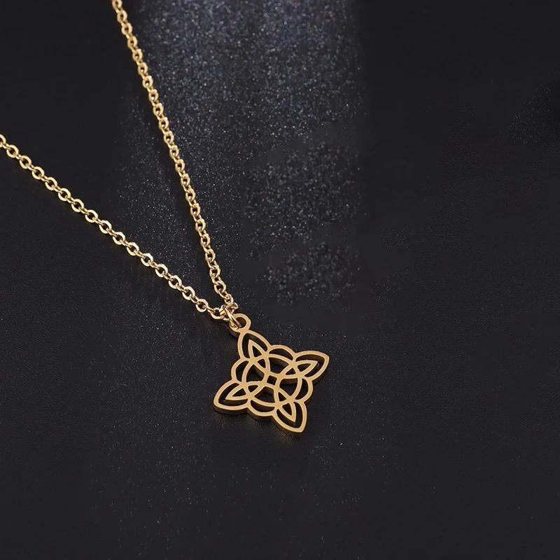 Silver Stainless Steel Witch Knot Pendant Necklace Celtic Knot Lucky Jewelry Christmas Gift for Friends Family