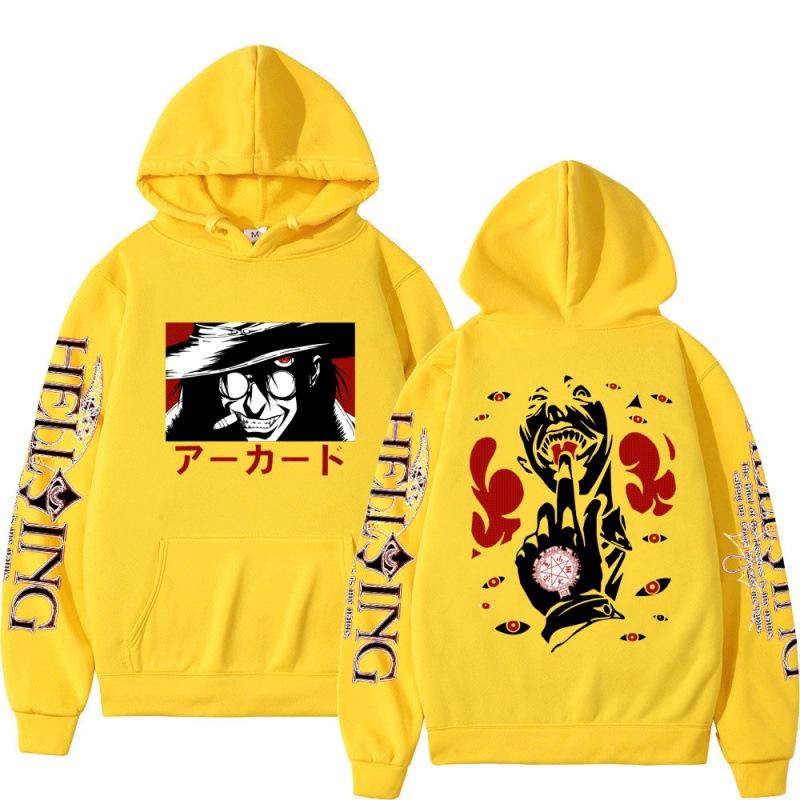Harajuku Japanese Anime Hellsing Mens Hoodies Manga Graphic Pullover Long Sleeves Hooded Sweatshirts Unisex Streetwear
