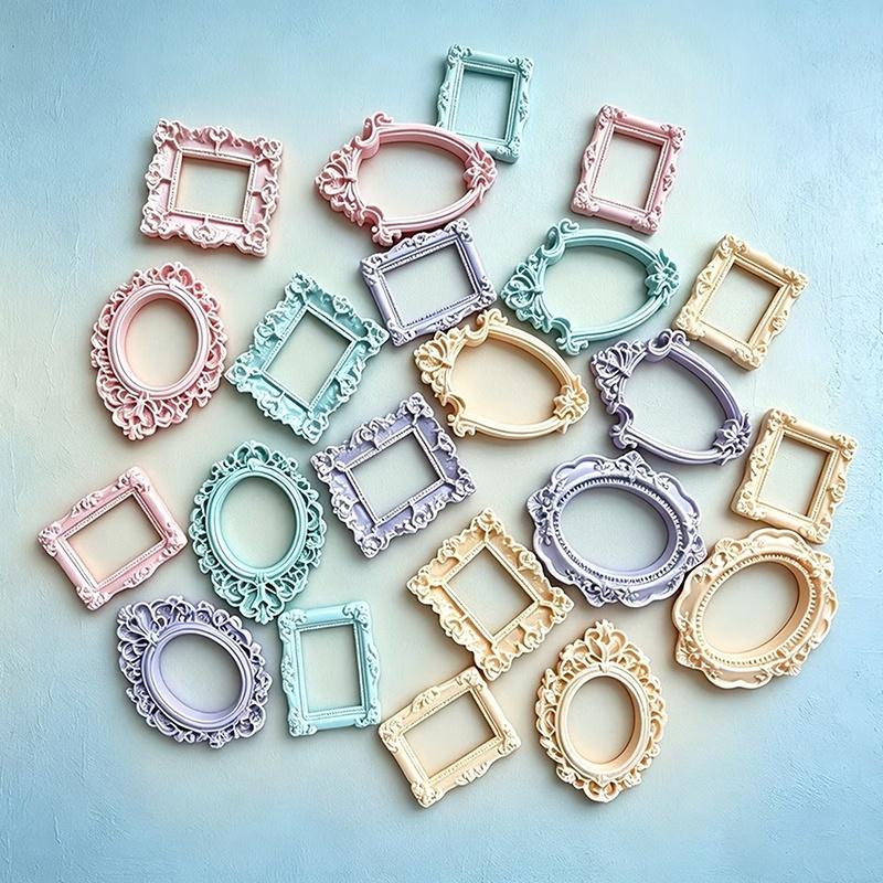 5Pcs Pearlescent Colored Retro Mini Photo Frame Accessories Resin Material For Mini Diy Photo Frame Phone Case Refrigerator Dec