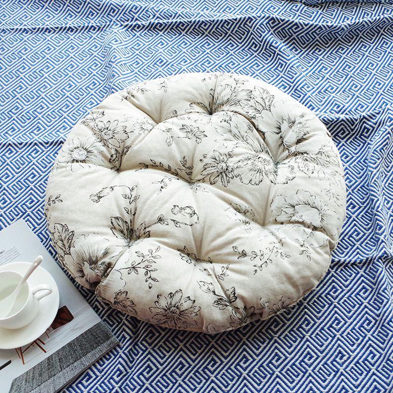 

круглый Тканевый Футон Подушка Старая Грубая Ткань Экспорт Утолщенный Экологичный Татами Чайная Церемония Офис American Flowers Diameter 42cm thick 6cm