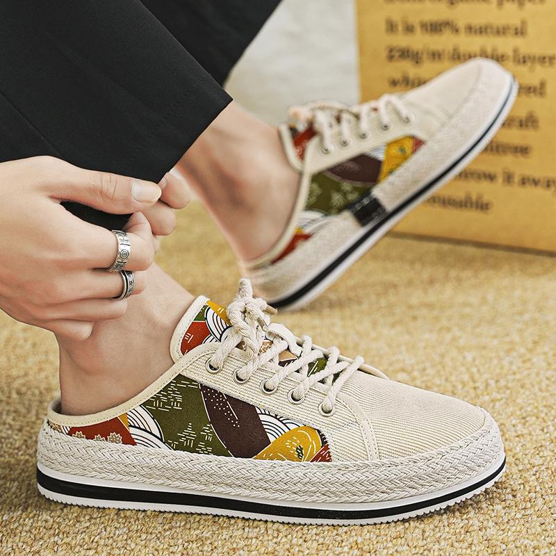 Half Shoes For Men Mules Backless Loafers Slipper Open-Back Board Shoes Summer Flat Shoe Slides Sandals Semi-Drag Casual Shoes