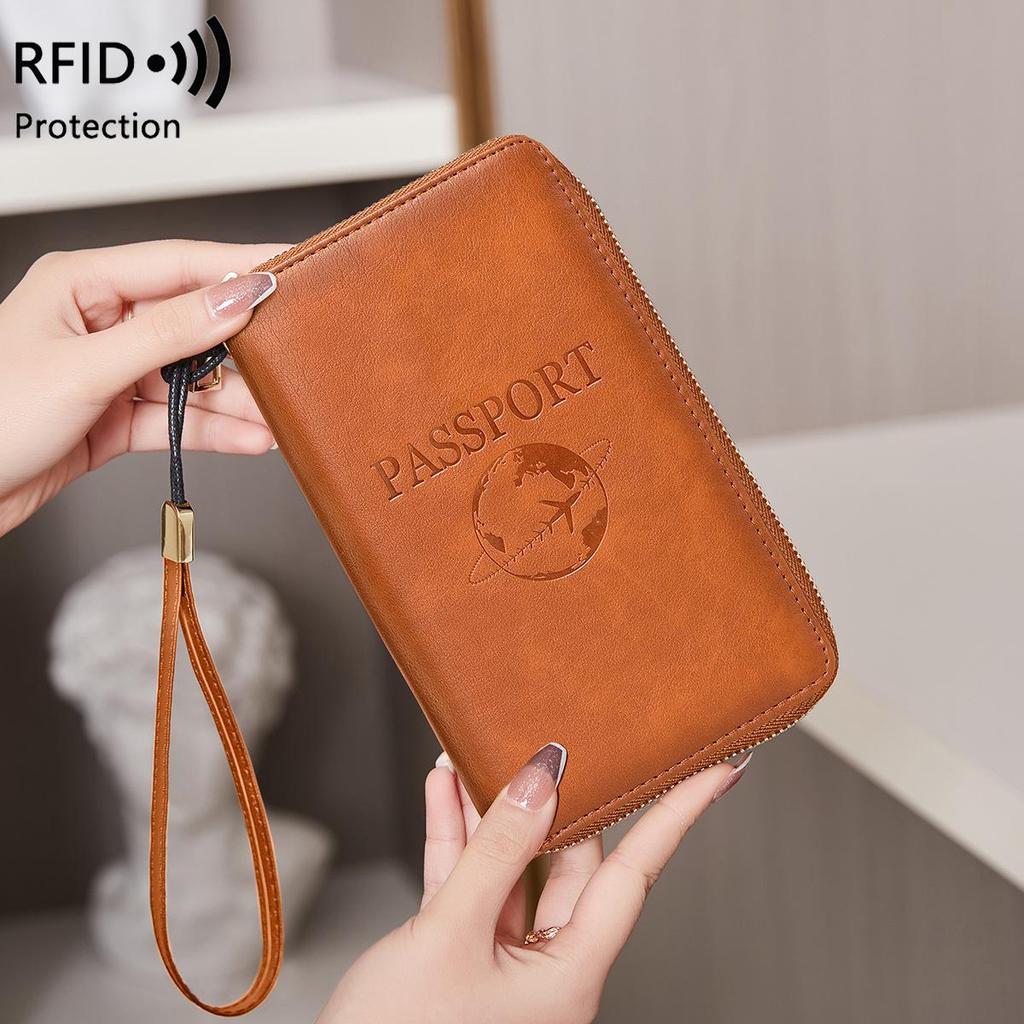 2024 RFID Travel Passport Wallet - Long Zipper, Multifunctional Holder for Documents, Tickets, and More