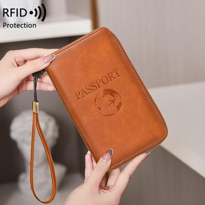 2024 RFID Travel Passport Wallet - Long Zipper, Multifunctional Holder for Documents, Tickets, and More