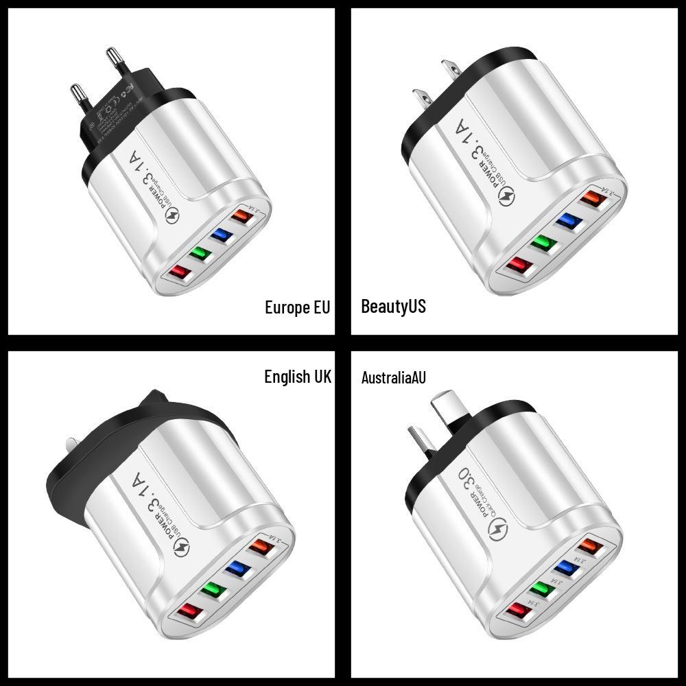 Multi-Port 5V/2.4A Butterfly Travel Charger with 4 USB Ports for EU, US, and UK