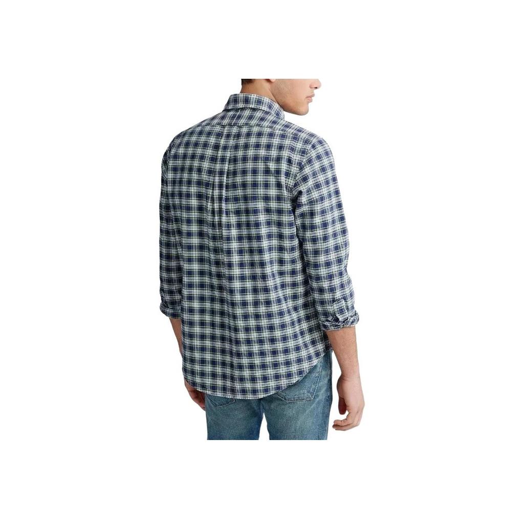 Polo Ralph Lauren Ss24 Green Checkered Pony Logo Embroidered Long Sleeve Shirt Men Shirts Navy-Blue 710758901-005