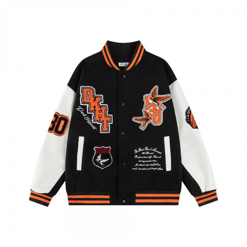 Streetwear Baseball Jacket Men Women - Flocked Letter Print Oversized Fit Casual Retro Hoodless Outerwear