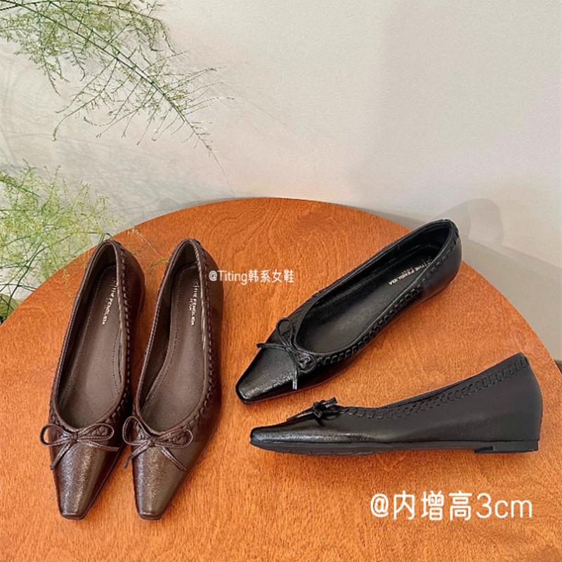 Fashion Retro Feminine Pointed Bow Single Shoes Autumn Commute Inside Heightened Single Shoes