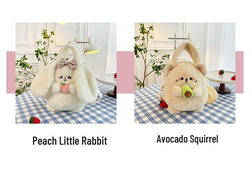 Japanese Cute Avocado Rabbit Plush Handbag - Soft Crossbody Bag for Girls