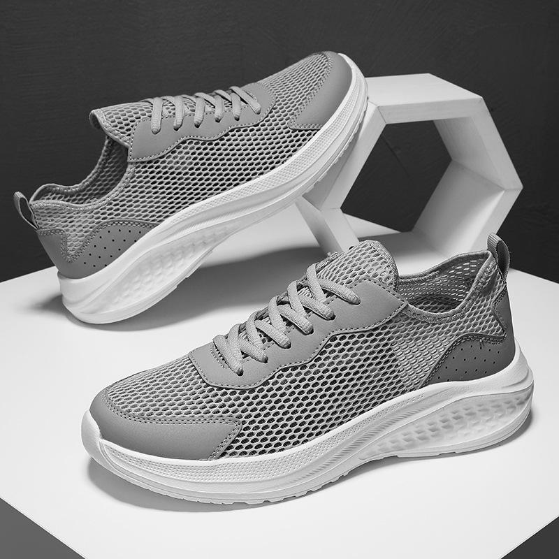 Men's shoes summer hollow mesh shoes mesh breathable thin lightweight casual sports shoes large size thick-soled travel running shoes