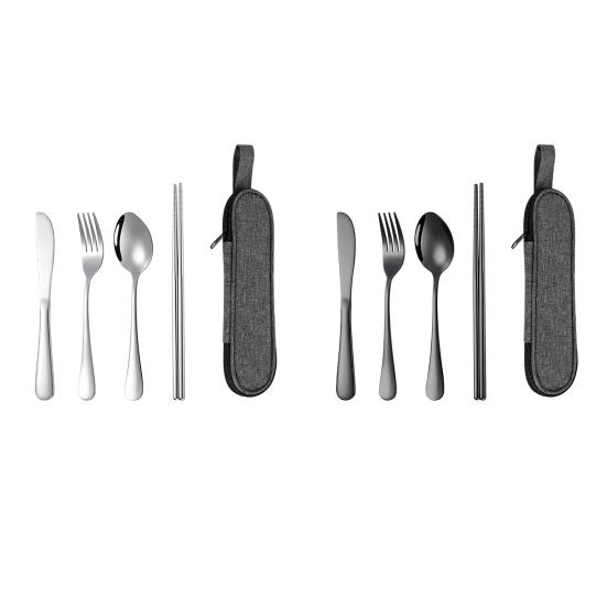 Stainless Steel Cutlery Set 4-Piece Retro Tableware Fork Spoon Chopsticks Knife with Storage Bag Mirror Polished Dishwasher