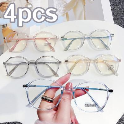 4PCS Fashion Round Glasses Replaceable Lens Plain Transparent Computer Eyeglasses Anti-Blue Light Elegant Eyewear Women Men