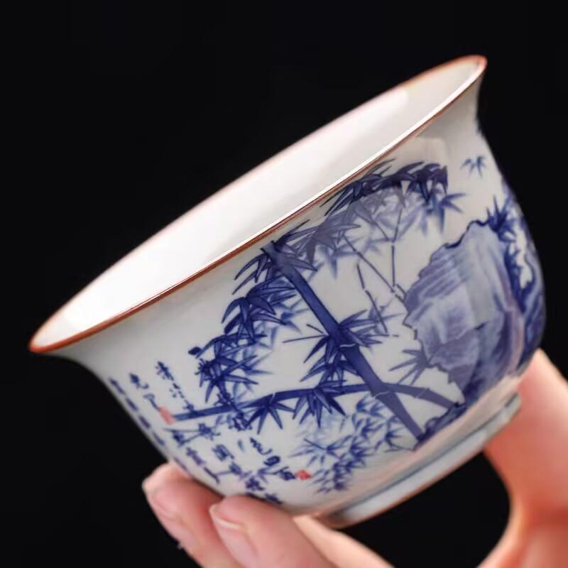 Blue And White Sancai Cover Bowl Ceramic Kung Fu Tea Set Teacup Household Tea Making Large Cover Bowl Anti-Scalding Tea Bowl