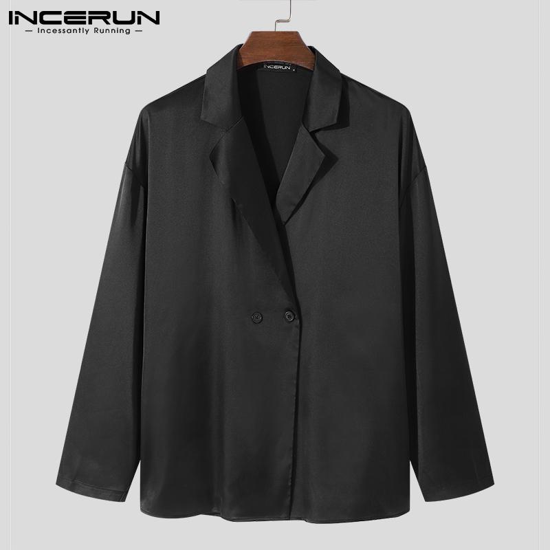 

INCERUN весенне-осенние мужские шелковистые рубашки с v-образным вырезом и мокрым эффектом