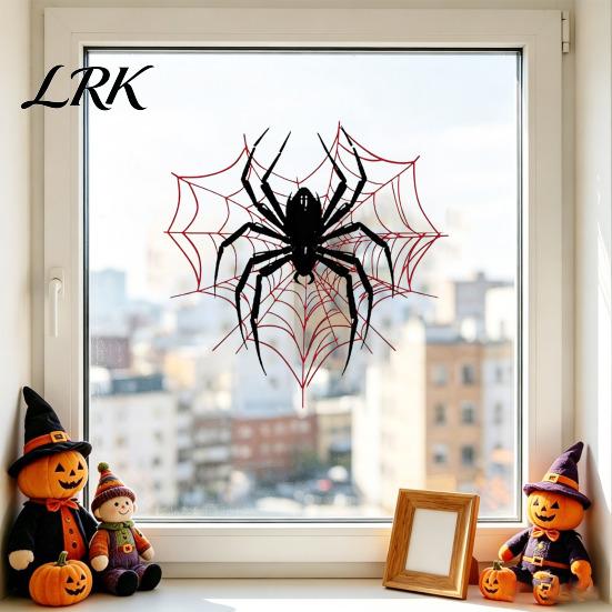 Halloween Spider Web Cling Static Glass Sticker, Reusable Window Decal, Black Red Decoration Pattern Sticker for Home Store Kindergarten Decor