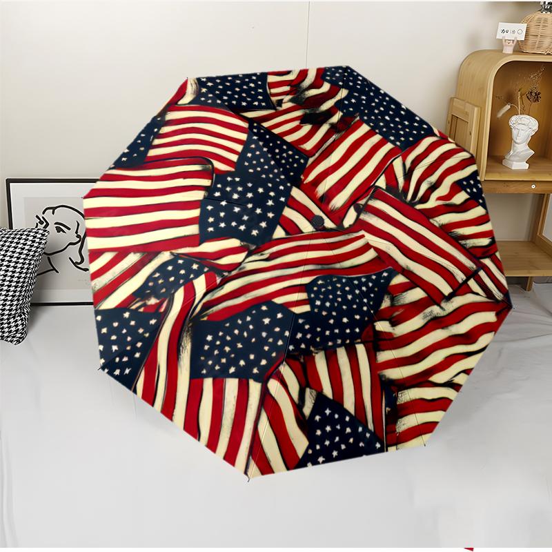American Flag Fashionable Automatic Opening/Closing Folding Umbrella. Portable and Foldable, Ideal for Gift, Travel, and Daily Use.
