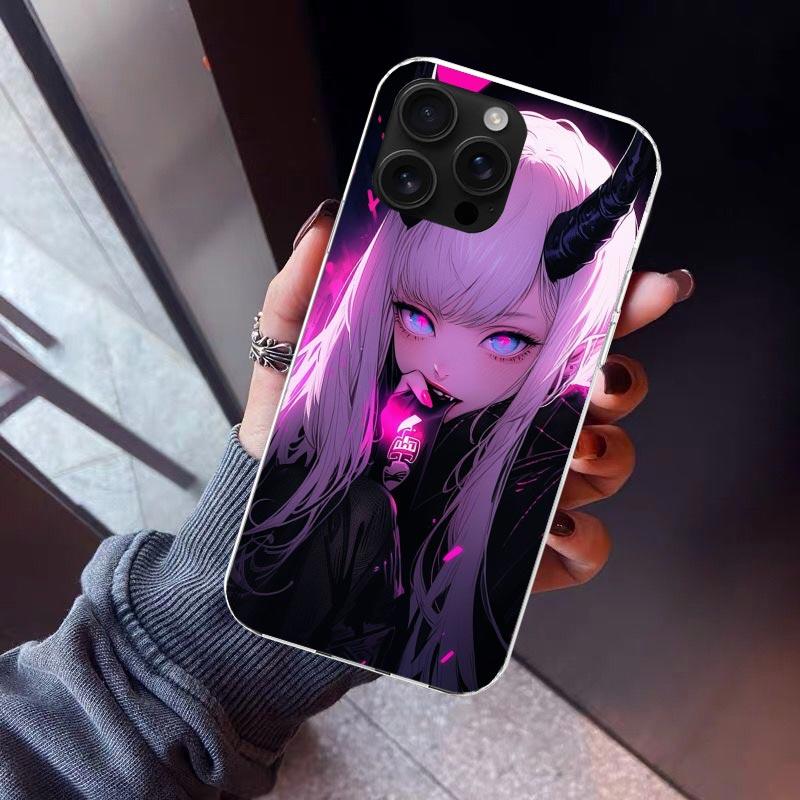 

Cartoon Cool Demon Girl Phone Case For iPhone 17 Air 16 15 Pro Max 14 Plus 13 Mini 12 11 Cover 7 8 SE Silicone Shell Print Funda iPhone 12 Pro Max