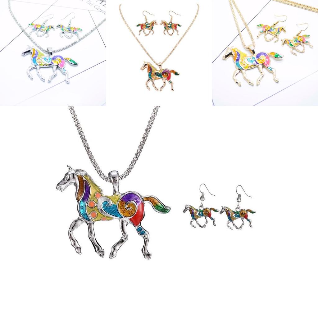 Stylish Vintage Rainbow Pony Jewelry Set Featuring Bold Colorful Animal Motif