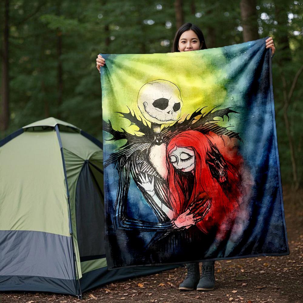 

1pc, Disney Art Jack Skellington and Sally Theme Blanket Soft Throw for Home Decor, Perfect Gift for Family and Friend, Suitable for All Seasons 80x120cm