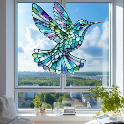 Window Painted Birds Acrylic Pendant Colorful Sun-catching Hanging Suncatcher Decorations For Home Garden and Garden Suncatchers