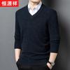 Hengyuanxiang Men's 100% Pure Wool Thickened Round Neck Sweater