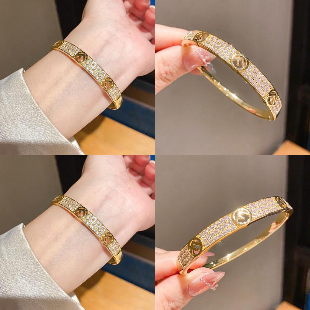 18k Gold Plated Zirconia Hollow Cuff Bracelet For Women Fashion Jewelry