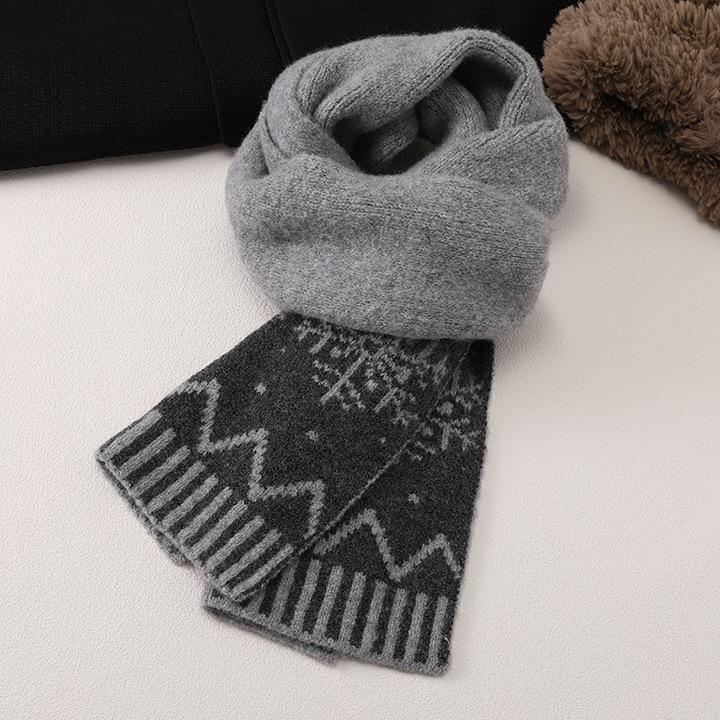Double-sided thickened snowflake couple jacquard retro knitted scarf women's winter warm scarf men's quality