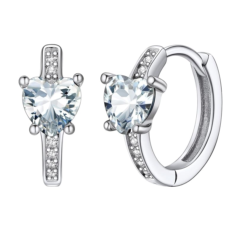 

[Silvora] earrings ladies heart silver 925 hoop earrings Leave it on ring earrings zirconia birthstone April accessories