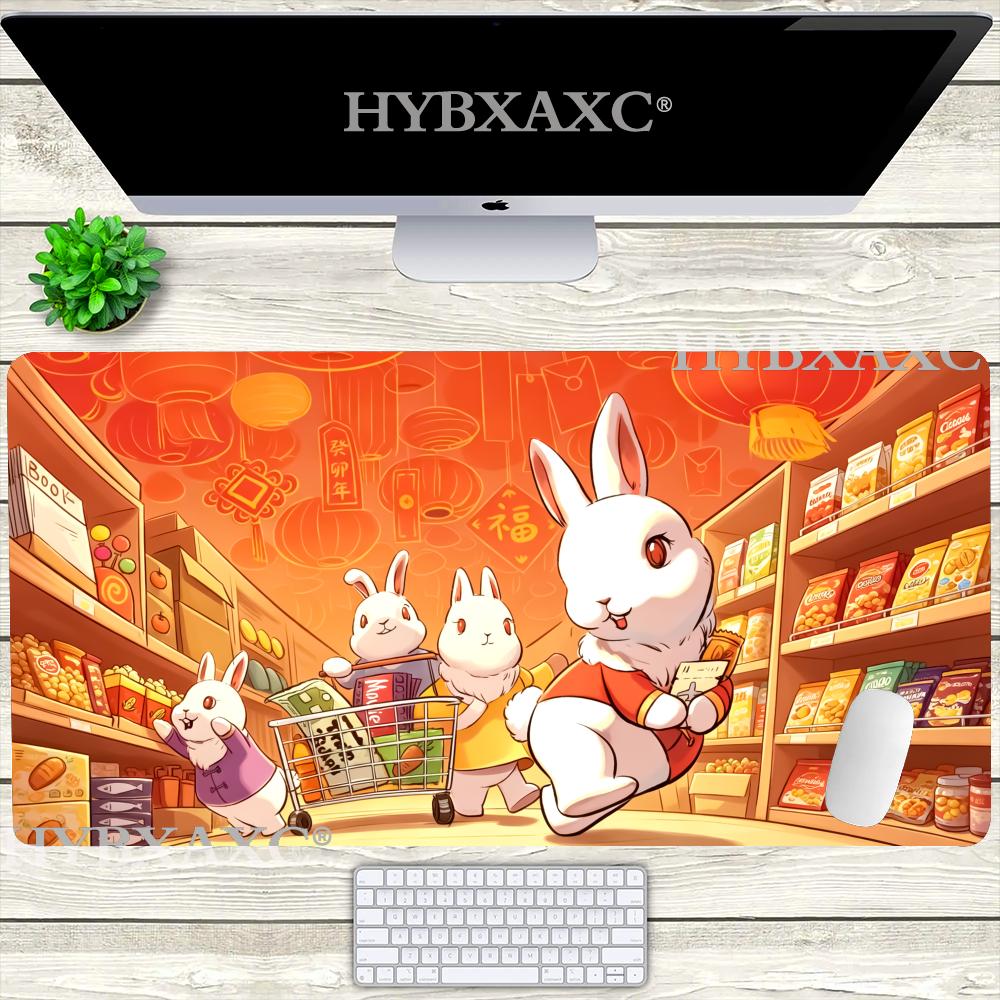 HYBXAXC Chinese New Year Rabbit Shopping Mouse Pad Cute Bunny Supermarket Desk Mat Extended Gaming Keyboard Mats Gamer Mousepad