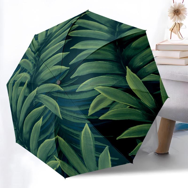 1pc Tropical Leaves Automatic Open/close Umbrella, 8-Rib sturdy structure, Auto Folding/Opening, Portable Travel Umbrella for Women,175