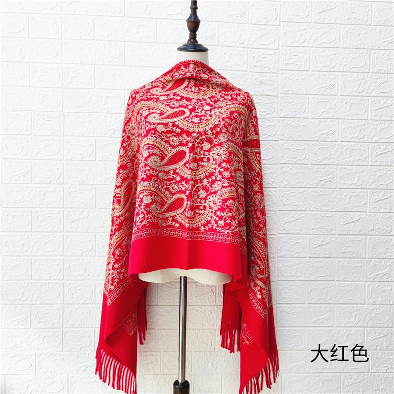 Paisley Flowers Embroidery Cashmere Scarf Women Winter Pashmina Tassel Shawl Elegant Ladies Thicken Warm Blanket Scarves Wraps