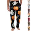Men Halloween Print Pocket Casual Pants Lounge Sleepwear Drawstring Waist Relaxed Fit Cotton Blend Fabric