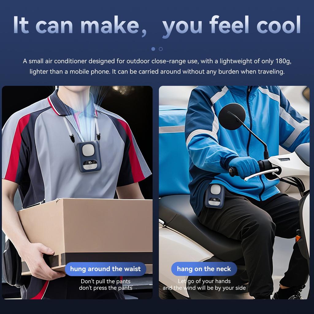 3CM Thin Tiny Portable Waist Fan 4000mAh Clip On Personal Neck Fan LED 12H Working 5 Speeds 10500RPM Strong Airflow with Lanyard