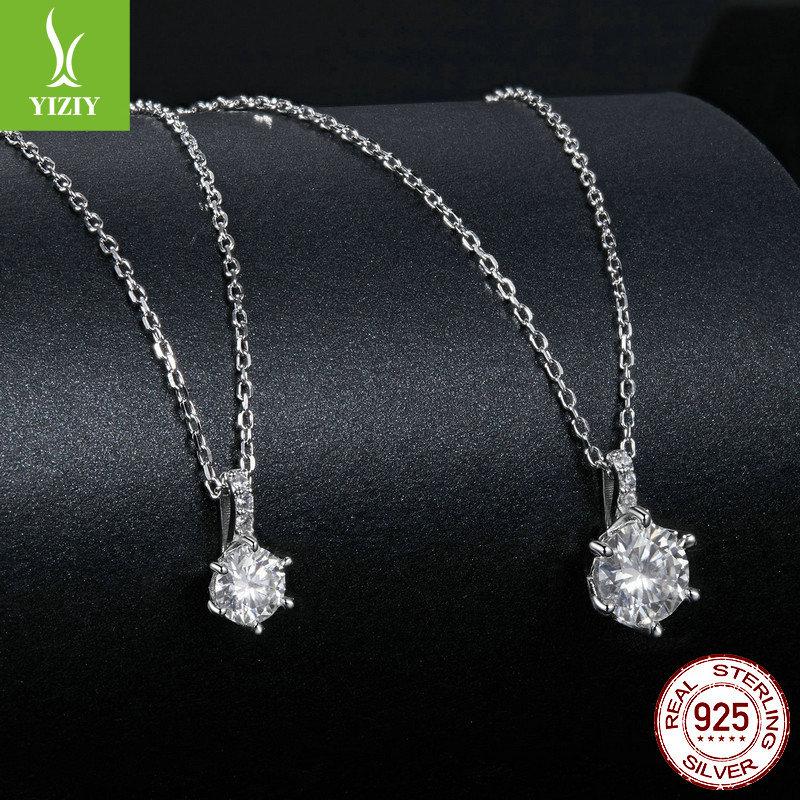 Simple Classic Six-Claw One-Carat Mozzarella Diamond Necklace For Women, Elegant And Shining S925 Silver Collarbone Chain