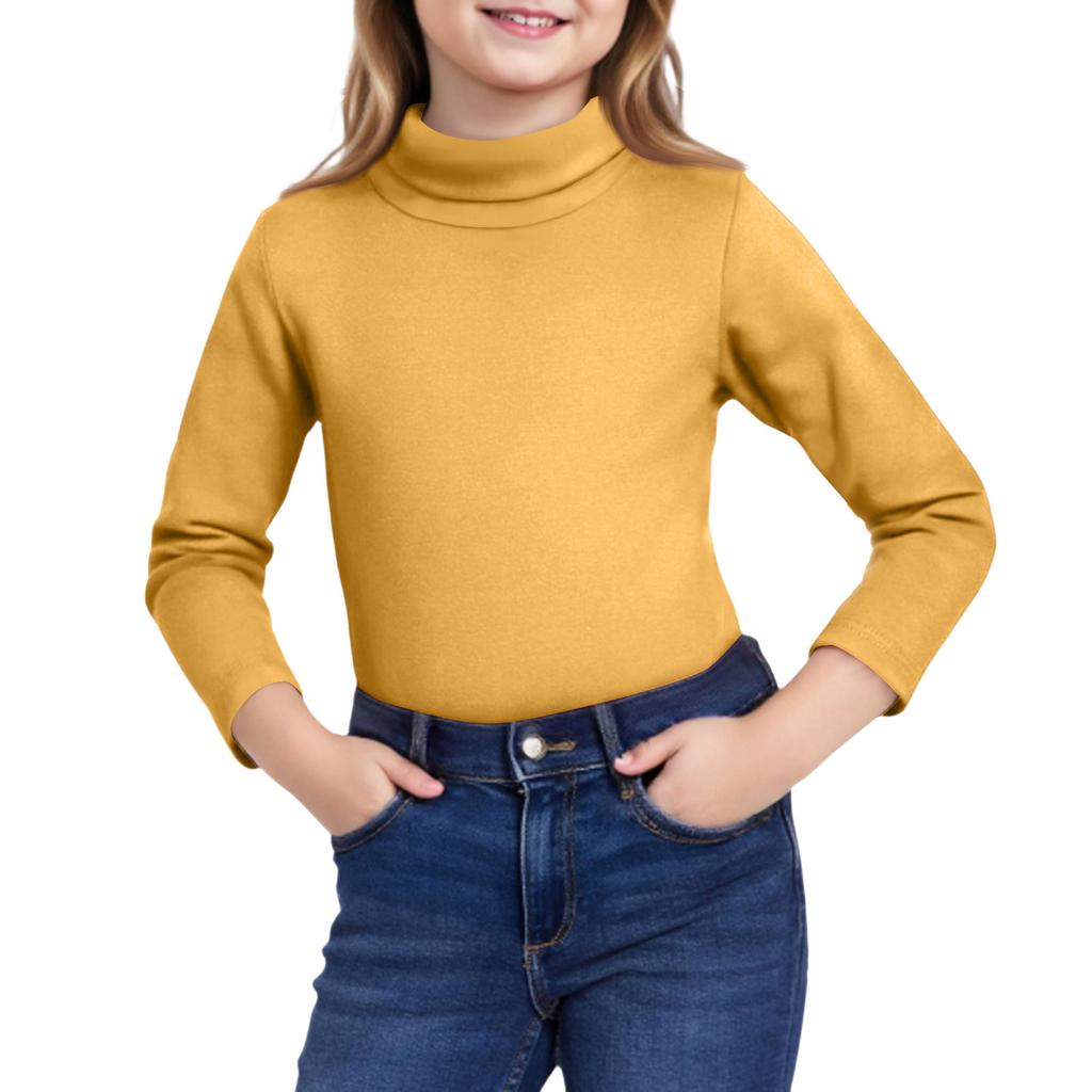 Girls Cute Tops Spring  High Neck Solid Long Sleeve Round Neck Top Party Birthday School Sweaters