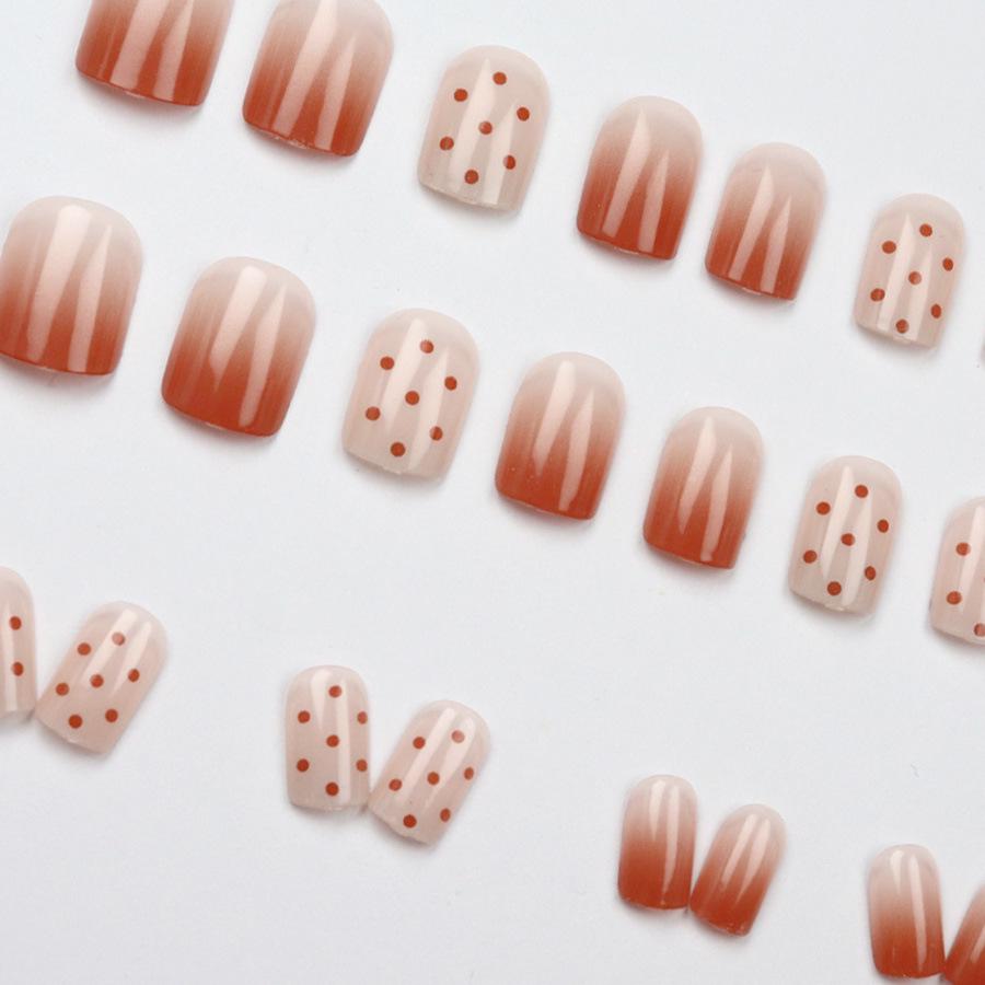 Playful Red Gradient Polka Dot Press-On Nails - Simple, Gentle, Removable Skin-Whitening Nail Art Stickers