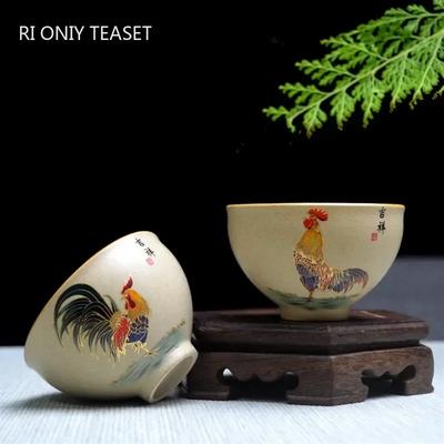 Antique Pottery Ceramic Teacup Hand Painted Cock Tea Cup Travel Portable Tea Bowl Pu'er Master Cup Chinese Tea Set Accessories