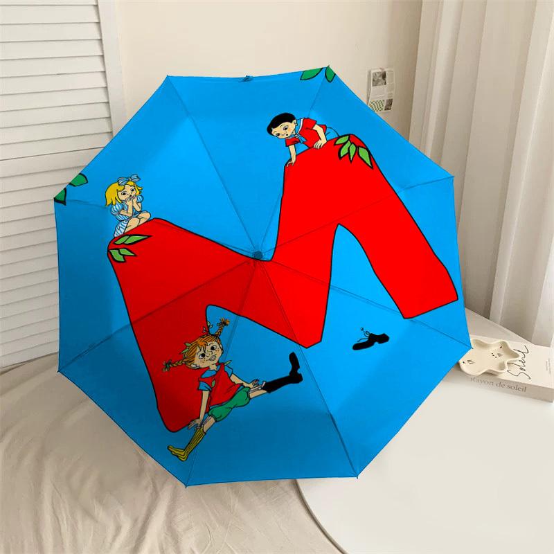 

1PC Pippi Longstocking Umbrella-8-Rib Reinforced, Automatic Open, Lightweight & Durable, Cute Fashion Accessory for Outdoor, Beach or Casual Use, Beac