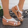 Rhinestone Slope Flat-soled Sandals 2025 Summer New Open-toed Comfortable Hollow Fashion Women's Sandals Large Size, Spot