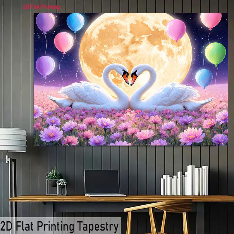 2D Heart Swan Full Moon Backdrop for Wedding & Birthday Photography