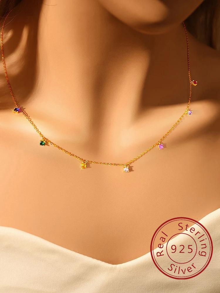 925 Silver Classic Sweet Colorful Zircon Tassel Necklace For Women Anniversary Personalized High Quality Fine Jewelry