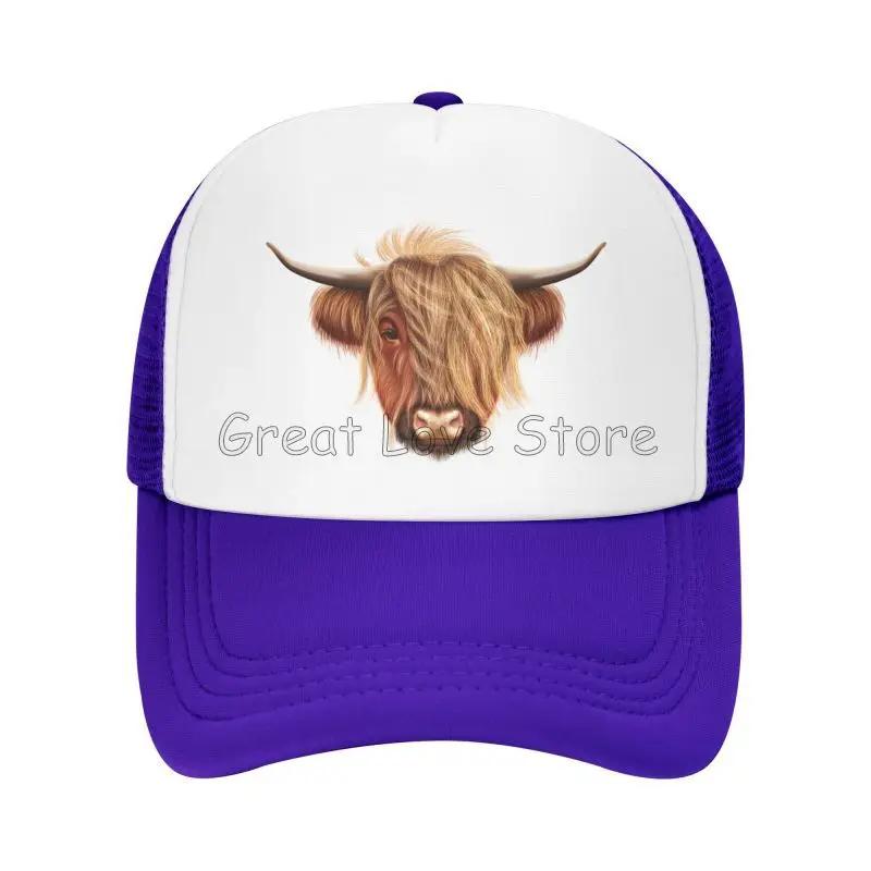 Scottish Hairy Highland Cow Print Baseball Cap Breathable Mesh Caps Summer Casual Sun Protection Hat Adjustable Snapback Hat