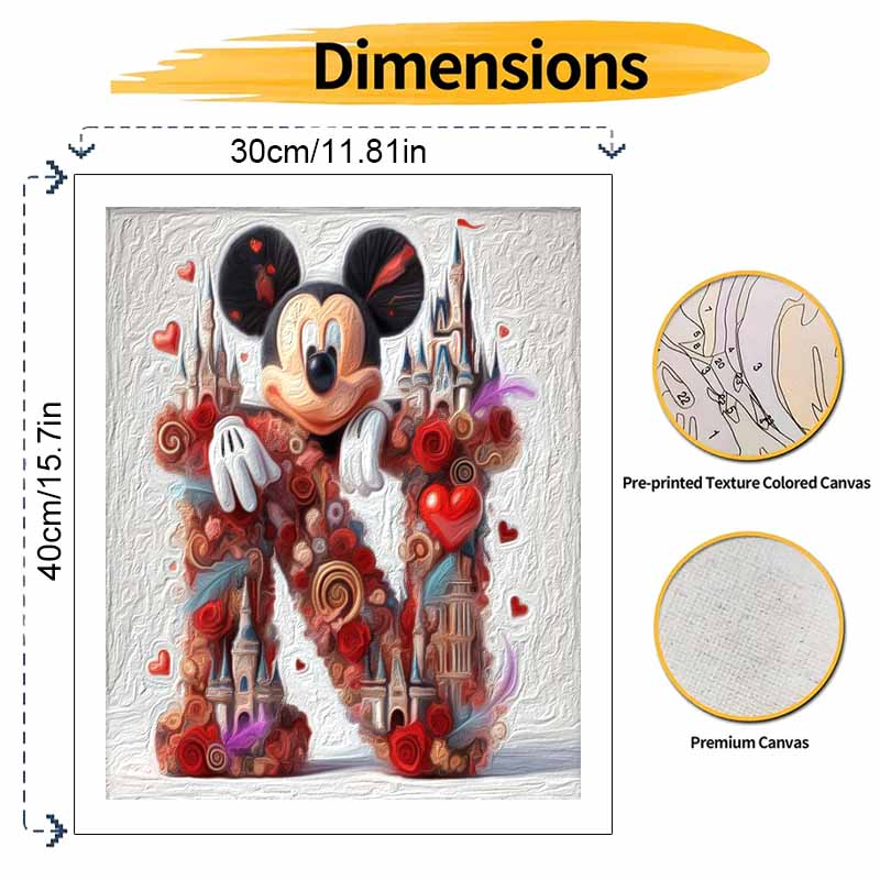 Disney DIY Oil Painting Kits Mickey Letter N Floral Castle Home Decor Craft Gift Ideas For Room Wall Art Paint By Numbers Canvas Set