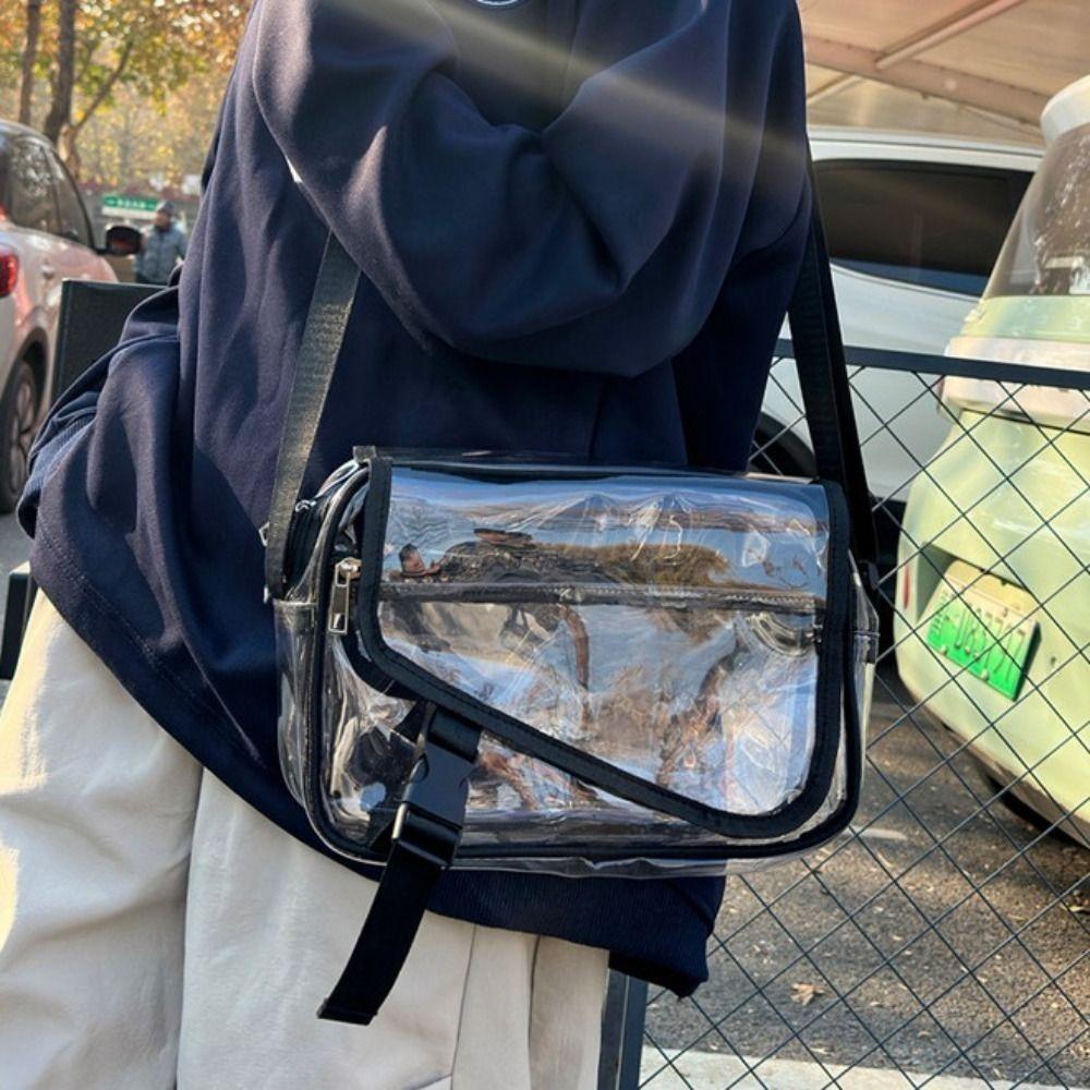 Zipper Crossbody Bag Transparent Tote Handbag Simple Fashion Shoulder Bag  Festivals